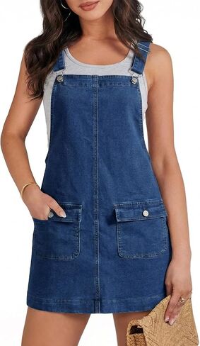 BISUAL Denim Overall Dress for Women Adjustable Strap Flap Pockets Jean Overalls Dress Sleeveless Casual Summer Jumper in Kuwait