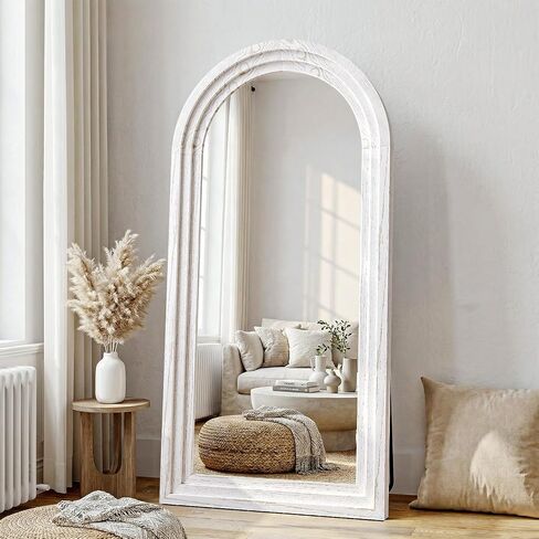 30"x71" Full Length Mirror Solid Wood Frame, Arched Floor Mirror Full Length with Stand, Room Decor Big Full Body Mirror with HD Tempered Glass for Bedroom, Living Room, Walnut in Saudi Arabia