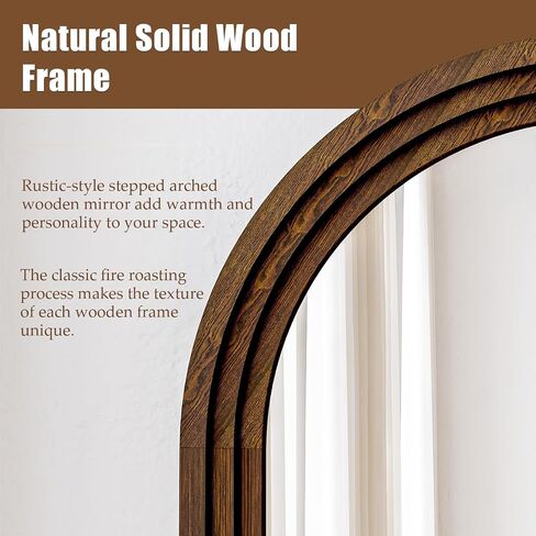 30"x71" Full Length Mirror Solid Wood Frame, Arched Floor Mirror Full Length with Stand, Room Decor Big Full Body Mirror with HD Tempered Glass for Bedroom, Living Room, Walnut in Saudi Arabia