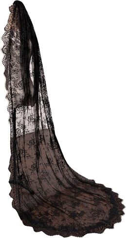 Long Black Lace Floral Wedding Bridal Veil Gothic Veil with Comb for Bride in Saudi Arabia