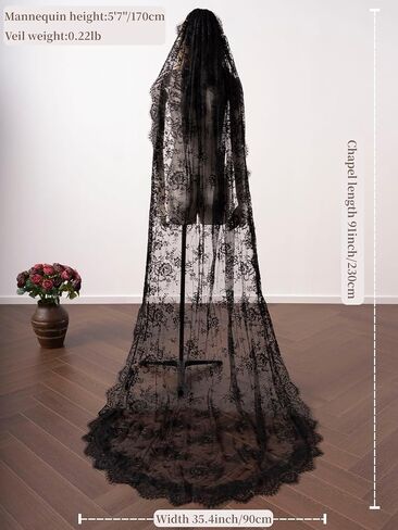 Long Black Lace Floral Wedding Bridal Veil Gothic Veil with Comb for Bride in Saudi Arabia