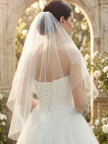 2 Tier Wedding Veils Ivory Fingertip Bridal Tulle Veil Simple Veils with Comb for Brides and Women (Ivory) in Kuwait