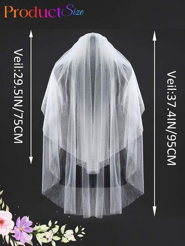 2 Tier Wedding Veils Ivory Fingertip Bridal Tulle Veil Simple Veils with Comb for Brides and Women (Ivory) in Kuwait