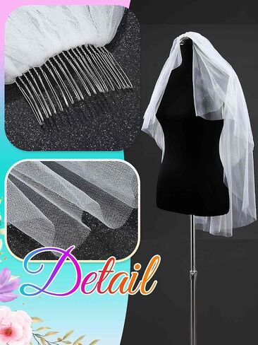 2 Tier Wedding Veils Ivory Fingertip Bridal Tulle Veil Simple Veils with Comb for Brides and Women (Ivory) in Kuwait