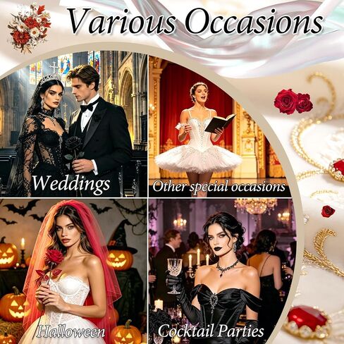 Red Lace Bridal Veil Embroidered Floral Edge Wedding Veil Two Tiers Gorgeous Halloween Veils Elegant Fingertip Length Veils for Brides Women in Kuwait