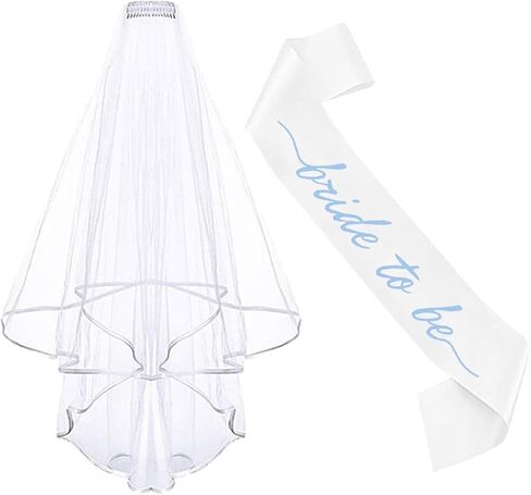 2PCS Blue Bride To Be Sash and Bridal Veil Blue White Bride Sash Bachelorette Veils for Women Bachelorette Bridal Shower Engagement Party Accessories in Saudi Arabia