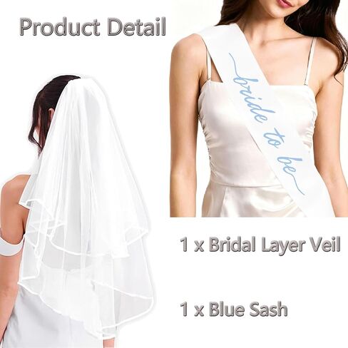 2PCS Blue Bride To Be Sash and Bridal Veil Blue White Bride Sash Bachelorette Veils for Women Bachelorette Bridal Shower Engagement Party Accessories in Saudi Arabia