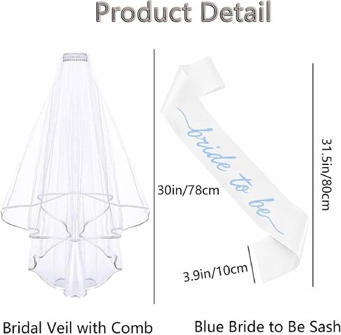 2PCS Blue Bride To Be Sash and Bridal Veil Blue White Bride Sash Bachelorette Veils for Women Bachelorette Bridal Shower Engagement Party Accessories in Saudi Arabia