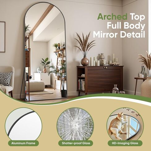 58"x20" Arched Full Length Door Mirror, Over-the-Door Hanging, Floor Standing, Wall Mounted or Leaning, Metal Frame Body Mirror for Bedroom, Living Room, Closet, Dorm, Gold in Kuwait