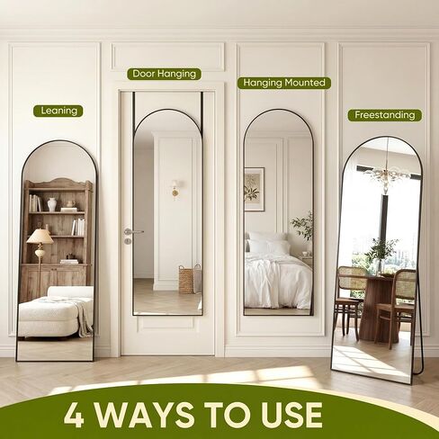 58"x20" Arched Full Length Door Mirror, Over-the-Door Hanging, Floor Standing, Wall Mounted or Leaning, Metal Frame Body Mirror for Bedroom, Living Room, Closet, Dorm, Gold in Kuwait