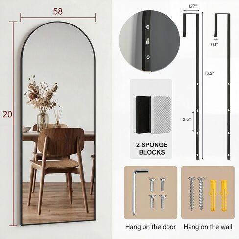 58"x20" Arched Full Length Door Mirror, Over-the-Door Hanging, Floor Standing, Wall Mounted or Leaning, Metal Frame Body Mirror for Bedroom, Living Room, Closet, Dorm, Gold in Kuwait
