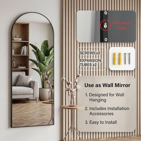 58"x20" Arched Full Length Door Mirror, Over-the-Door Hanging, Floor Standing, Wall Mounted or Leaning, Metal Frame Body Mirror for Bedroom, Living Room, Closet, Dorm, Gold in Kuwait