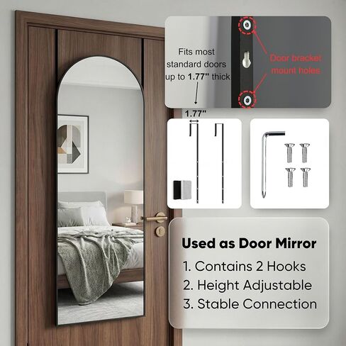 58"x20" Arched Full Length Door Mirror, Over-the-Door Hanging, Floor Standing, Wall Mounted or Leaning, Metal Frame Body Mirror for Bedroom, Living Room, Closet, Dorm, Gold in Kuwait