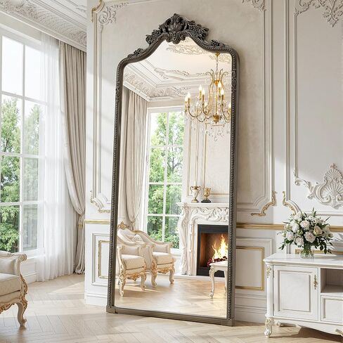 71"x32" Bronze Arched Full Length Mirror with Stand, Full Body Mirrors for Leaning or Hanging, Traditional Ornate Vintage Floor Mirror,Baroque Antique Long Mirrors for Wall,Decor, Living Room, Bedroom in Saudi Arabia