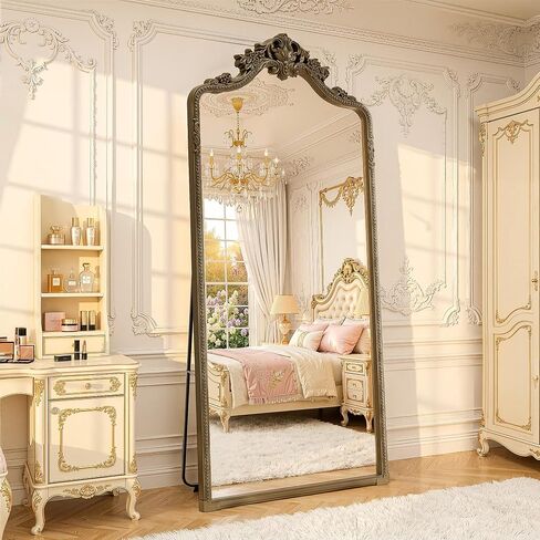 71"x32" Bronze Arched Full Length Mirror with Stand, Full Body Mirrors for Leaning or Hanging, Traditional Ornate Vintage Floor Mirror,Baroque Antique Long Mirrors for Wall,Decor, Living Room, Bedroom in Saudi Arabia