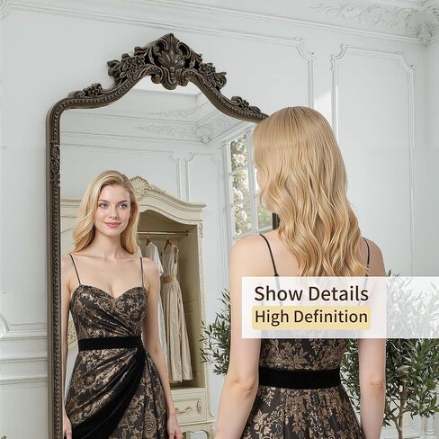 71"x32" Bronze Arched Full Length Mirror with Stand, Full Body Mirrors for Leaning or Hanging, Traditional Ornate Vintage Floor Mirror,Baroque Antique Long Mirrors for Wall,Decor, Living Room, Bedroom in Saudi Arabia