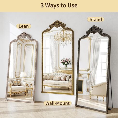 71"x32" Bronze Arched Full Length Mirror with Stand, Full Body Mirrors for Leaning or Hanging, Traditional Ornate Vintage Floor Mirror,Baroque Antique Long Mirrors for Wall,Decor, Living Room, Bedroom in Saudi Arabia
