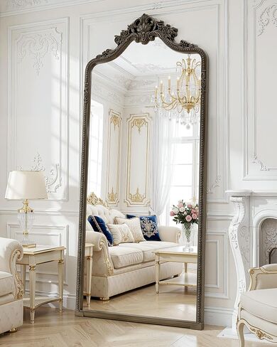 71"x32" Bronze Arched Full Length Mirror with Stand, Full Body Mirrors for Leaning or Hanging, Traditional Ornate Vintage Floor Mirror,Baroque Antique Long Mirrors for Wall,Decor, Living Room, Bedroom in Saudi Arabia