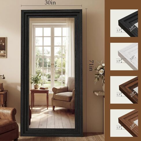 Full Length Mirror 71"x30", Large Solid Wood Frame Floor Mirror, Leaning Floor Mirror, Stable Frame, Shatterproof Glass, Modern Classic Style for Bedroom, Living Room, Entryway in Saudi Arabia