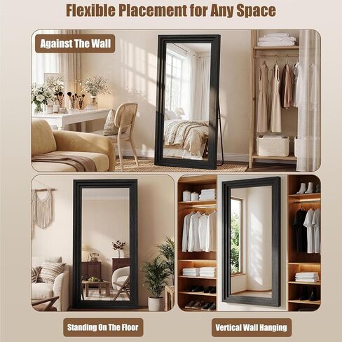 Full Length Mirror 71"x30", Large Solid Wood Frame Floor Mirror, Leaning Floor Mirror, Stable Frame, Shatterproof Glass, Modern Classic Style for Bedroom, Living Room, Entryway in Saudi Arabia