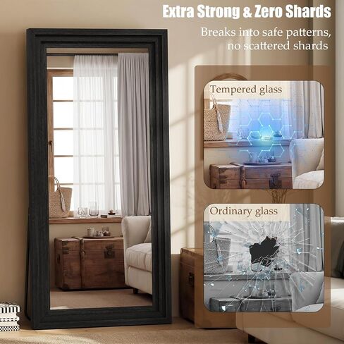 Full Length Mirror 71"x30", Large Solid Wood Frame Floor Mirror, Leaning Floor Mirror, Stable Frame, Shatterproof Glass, Modern Classic Style for Bedroom, Living Room, Entryway in Saudi Arabia
