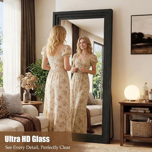 Full Length Mirror 71"x30", Large Solid Wood Frame Floor Mirror, Leaning Floor Mirror, Stable Frame, Shatterproof Glass, Modern Classic Style for Bedroom, Living Room, Entryway in Saudi Arabia