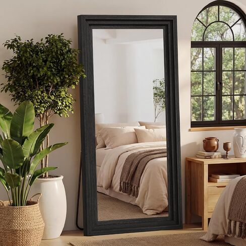 Full Length Mirror 71"x30", Large Solid Wood Frame Floor Mirror, Leaning Floor Mirror, Stable Frame, Shatterproof Glass, Modern Classic Style for Bedroom, Living Room, Entryway in Saudi Arabia