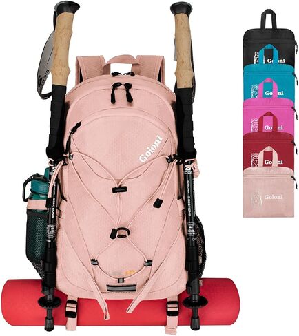 حقيبة ظهر Goloni 45L للمشي لمسافات طويلة خفيفة الوزن وقابلة للطي، حقيبة ظهر للتخييم مقاومة للماء مع غطاء مطر ونظام حمل حصيرة عمود المشي لمسافات طويلة، حقيبة نهارية مريحة مقاومة للماء للرحلات والسفر للرجال والنساء، أسود in Kuwait