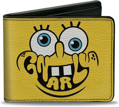 Buckle-Down SpongeBob SquarePants Wallet, Bifold, Spongebob Squarepants Gnarly Face and Japanese Text Yellow, Vegan Leather in Kuwait