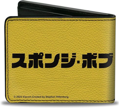 Buckle-Down SpongeBob SquarePants Wallet, Bifold, Spongebob Squarepants Gnarly Face and Japanese Text Yellow, Vegan Leather in Kuwait