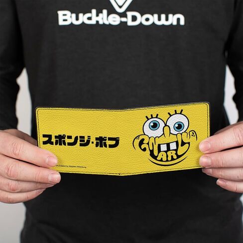 Buckle-Down SpongeBob SquarePants Wallet, Bifold, Spongebob Squarepants Gnarly Face and Japanese Text Yellow, Vegan Leather in Kuwait