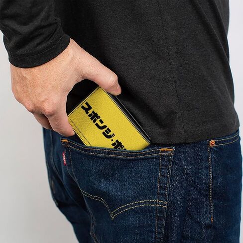 Buckle-Down SpongeBob SquarePants Wallet, Bifold, Spongebob Squarepants Gnarly Face and Japanese Text Yellow, Vegan Leather in Kuwait