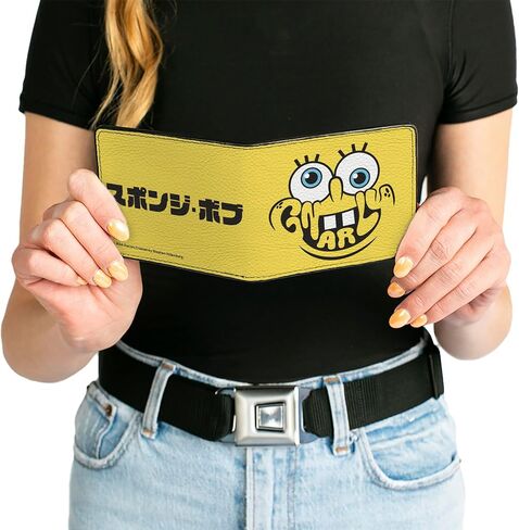Buckle-Down SpongeBob SquarePants Wallet, Bifold, Spongebob Squarepants Gnarly Face and Japanese Text Yellow, Vegan Leather in Kuwait