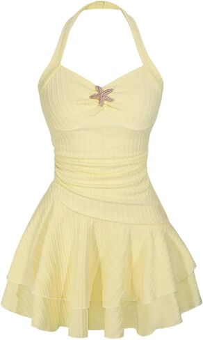 BEAUDRM Girl's Cute Dress Starfish Ruffle Summer Beach Dresses Mini Halter A Line Vacation Sundresses in Kuwait