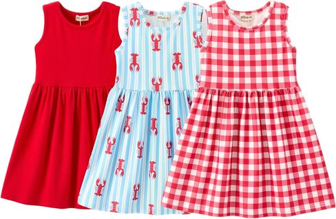 Girls’ Summer Dresses 3-Pack, Sleeveless Printed & Tiered Dresses, Soft Stretch Fabric, Ages 3-10 in Kuwait