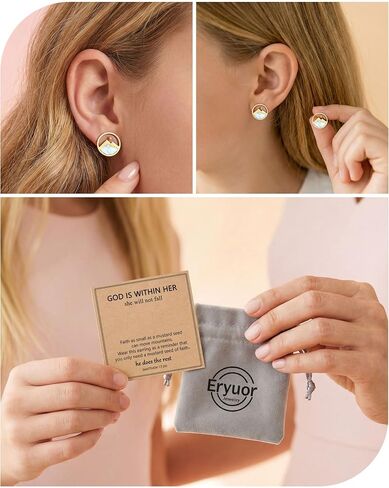 Eryuor God Is Within Her - Gold/Silver Mustard Seed Earrings Inspirational Christian Gifts for Teen Girls Women in Saudi Arabia
