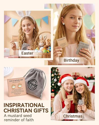 Eryuor God Is Within Her - Gold/Silver Mustard Seed Earrings Inspirational Christian Gifts for Teen Girls Women in Saudi Arabia