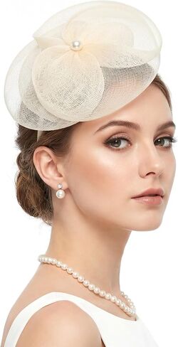 1920s Fascinators Hat for Women Tea Party Flower Headpiece Mesh Hair Clip for Bridal Wedding in Kuwait