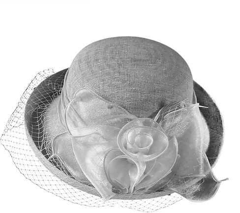 Holiberty Ladies Elegant Church Fedora Hat Women Flower Veil Fascinator Mesh Bucket Cap Party Wedding Bridal Derby Bowler Hat in Kuwait