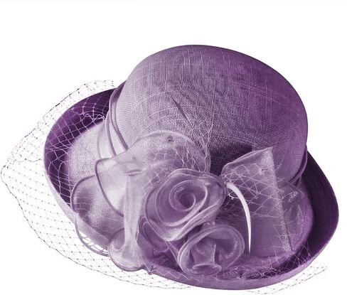 Holiberty Ladies Elegant Church Fedora Hat Women Flower Veil Fascinator Mesh Bucket Cap Party Wedding Bridal Derby Bowler Hat in Kuwait