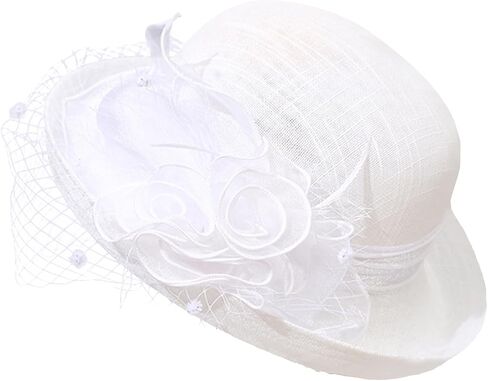 Holiberty Ladies Elegant Church Fedora Hat Women Flower Veil Fascinator Mesh Bucket Cap Party Wedding Bridal Derby Bowler Hat in Kuwait