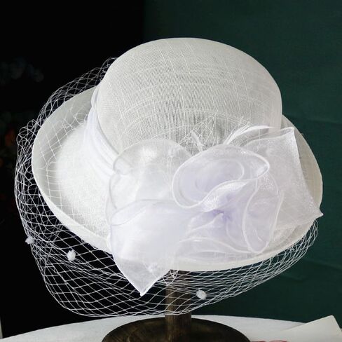 Holiberty Ladies Elegant Church Fedora Hat Women Flower Veil Fascinator Mesh Bucket Cap Party Wedding Bridal Derby Bowler Hat in Kuwait