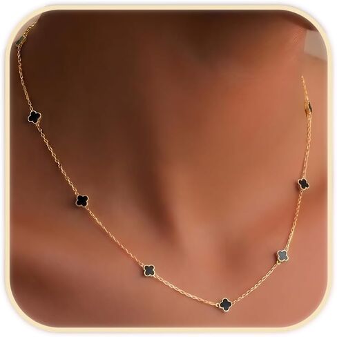 Billet-doux 14K Dainty Gold Plated Tiny Clovers Necklace For Women, Colorful Dainty Very Small 4-Leaf Clovers Gold Plated Choker Necklace, Stackable Jewelry Gifts Perfect for Her in Saudi Arabia
