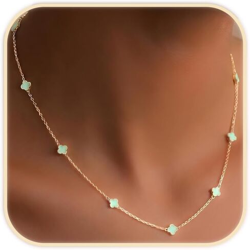 Billet-doux 14K Dainty Gold Plated Tiny Clovers Necklace For Women, Colorful Dainty Very Small 4-Leaf Clovers Gold Plated Choker Necklace, Stackable Jewelry Gifts Perfect for Her in Saudi Arabia