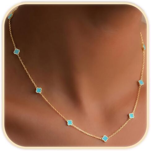 Billet-doux 14K Dainty Gold Plated Tiny Clovers Necklace For Women, Colorful Dainty Very Small 4-Leaf Clovers Gold Plated Choker Necklace, Stackable Jewelry Gifts Perfect for Her in Saudi Arabia