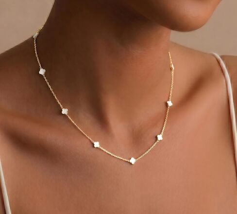 Billet-doux 14K Dainty Gold Plated Tiny Clovers Necklace For Women, Colorful Dainty Very Small 4-Leaf Clovers Gold Plated Choker Necklace, Stackable Jewelry Gifts Perfect for Her in Saudi Arabia