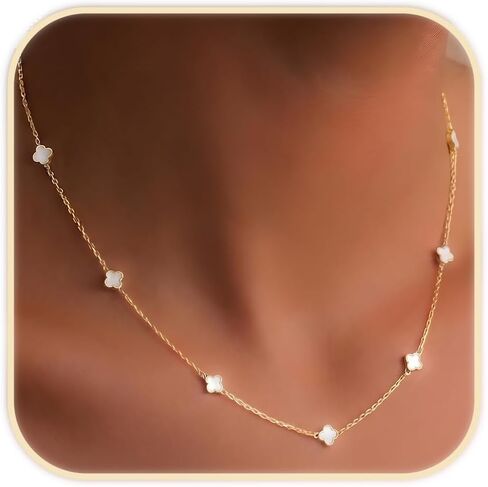 Billet-doux 14K Dainty Gold Plated Tiny Clovers Necklace For Women, Colorful Dainty Very Small 4-Leaf Clovers Gold Plated Choker Necklace, Stackable Jewelry Gifts Perfect for Her in Saudi Arabia