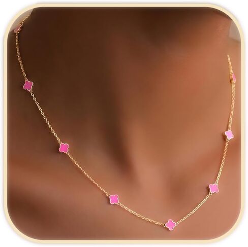 Billet-doux 14K Dainty Gold Plated Tiny Clovers Necklace For Women, Colorful Dainty Very Small 4-Leaf Clovers Gold Plated Choker Necklace, Stackable Jewelry Gifts Perfect for Her in Saudi Arabia