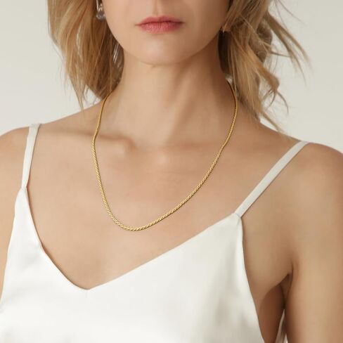 KROMPG Necklace 14k Gold Chain for Women 1.5mm&2mm Rope Gold Chain Necklace Womens Men Non-Tarnish & Dainty Necklaces for Women Men All Lengths 16-26 Inches in Saudi Arabia