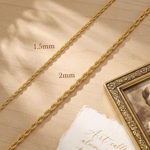 KROMPG Necklace 14k Gold Chain for Women 1.5mm&2mm Rope Gold Chain Necklace Womens Men Non-Tarnish & Dainty Necklaces for Women Men All Lengths 16-26 Inches in Saudi Arabia